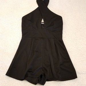 Missguided Black Cross Neck Halter Romper